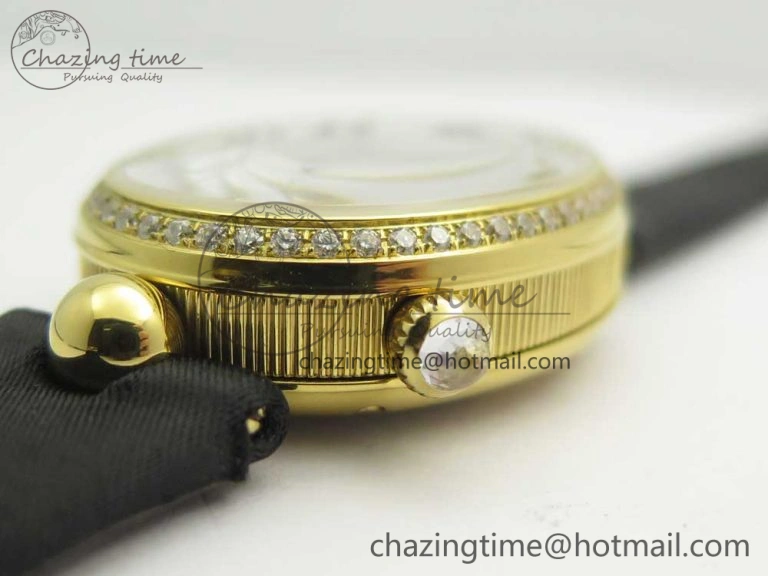 Resilient Reine de Naples 8918BB YG ZF 1:1 Best Edition White MOP Dial Diamonds Bezel on Black Fabric Strap A 10589