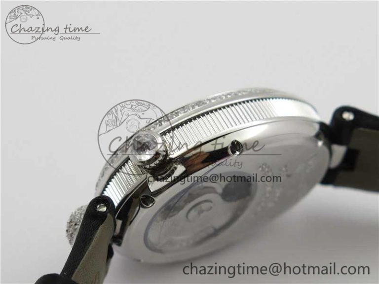 Original Reine de Naples 8928BB SS ZF 1:1 Best Edition White MOP Dial Diamonds Bezel on Black Fabric Strap A 5333