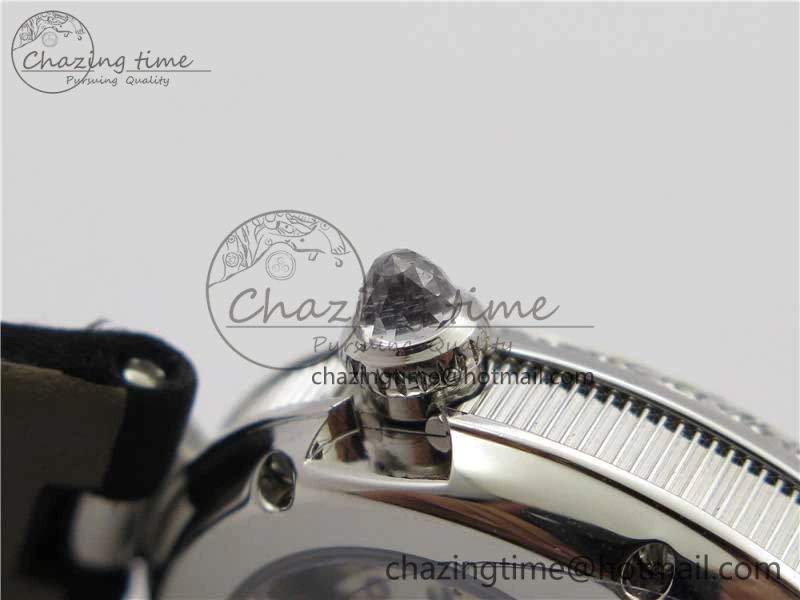 Original Reine de Naples 8928BB SS ZF 1:1 Best Edition White MOP Dial Diamonds Bezel on Black Fabric Strap A 5333