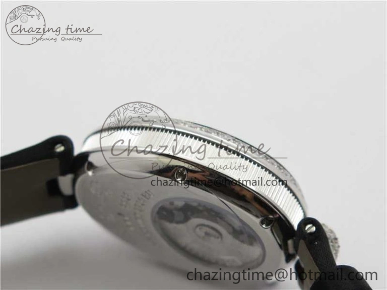 Original Reine de Naples 8928BB SS ZF 1:1 Best Edition White MOP Dial Diamonds Bezel on Black Fabric Strap A 5333