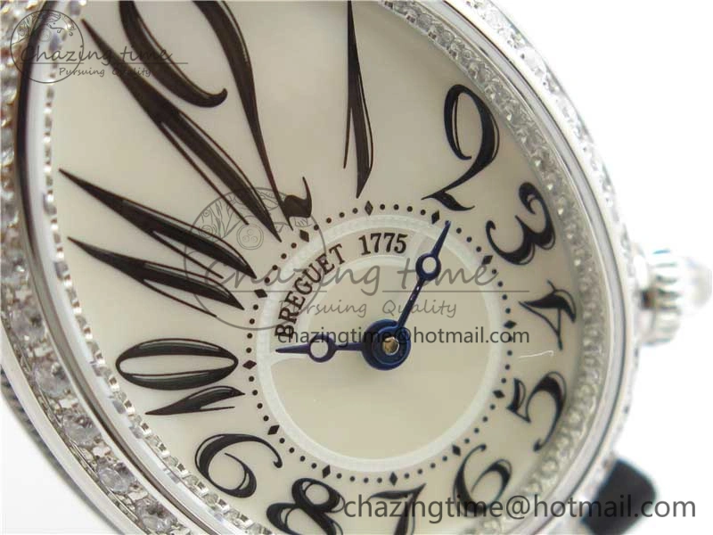 Original Reine de Naples 8928BB SS ZF 1:1 Best Edition White MOP Dial Diamonds Bezel on Black Fabric Strap A 5333