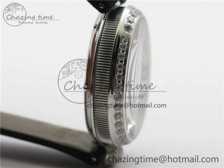 Original Reine de Naples 8928BB SS ZF 1:1 Best Edition White MOP Dial Diamonds Bezel on Black Fabric Strap A 5333