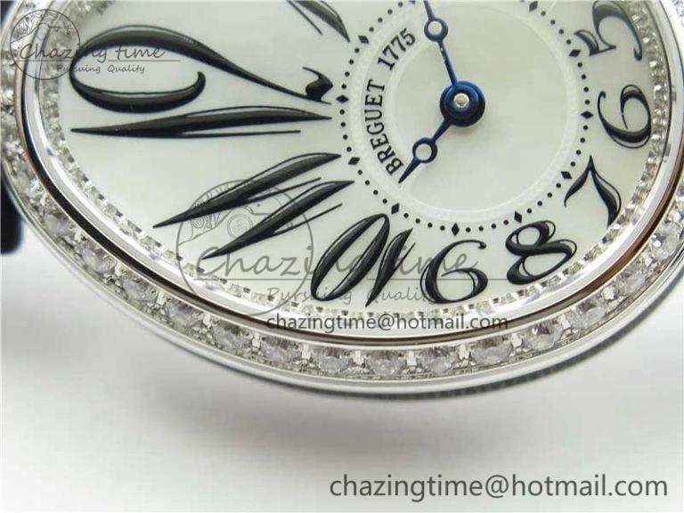 Original Reine de Naples 8928BB SS ZF 1:1 Best Edition White MOP Dial Diamonds Bezel on Black Fabric Strap A 5333