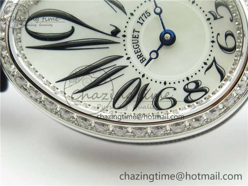 Original Reine de Naples 8928BB SS ZF 1:1 Best Edition White MOP Dial Diamonds Bezel on Black Fabric Strap A 5333