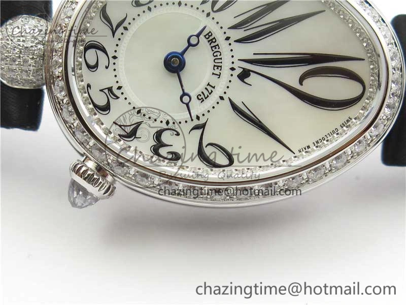 Original Reine de Naples 8928BB SS ZF 1:1 Best Edition White MOP Dial Diamonds Bezel on Black Fabric Strap A 5333