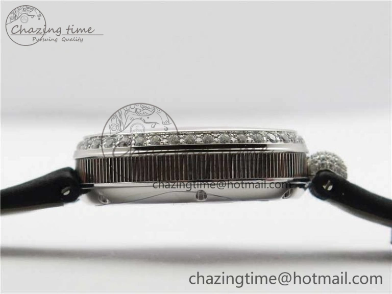 Classic Reine de Naples 8928BB SS ZF 1:1 Best Edition White MOP Roman Dial Diamonds Bezel on Black Fabric Strap A 5330