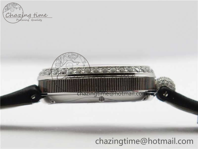 Classic Reine de Naples 8928BB SS ZF 1:1 Best Edition White MOP Roman Dial Diamonds Bezel on Black Fabric Strap A 5330