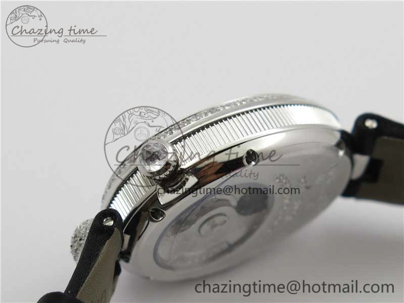 Classic Reine de Naples 8928BB SS ZF 1:1 Best Edition White MOP Roman Dial Diamonds Bezel on Black Fabric Strap A 5330