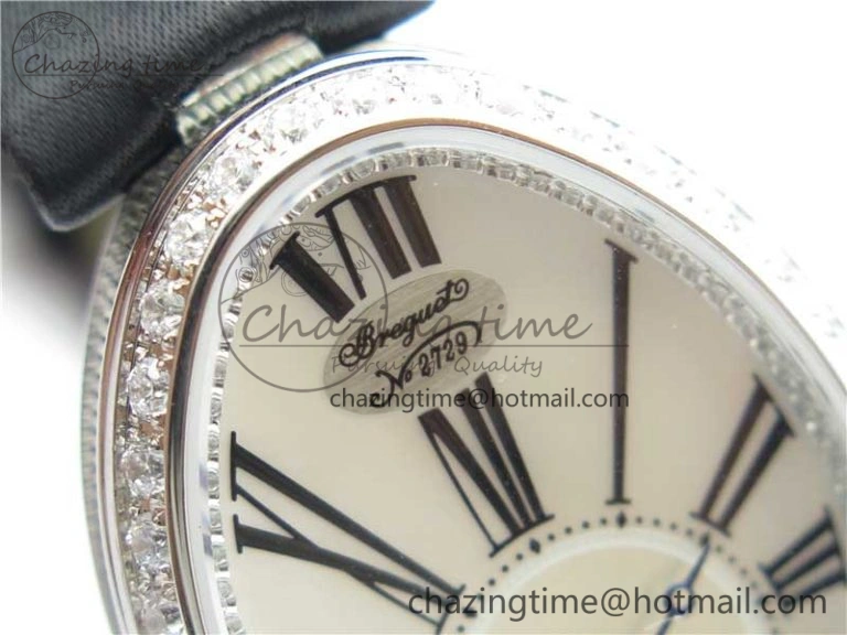 Classic Reine de Naples 8928BB SS ZF 1:1 Best Edition White MOP Roman Dial Diamonds Bezel on Black Fabric Strap A 5330