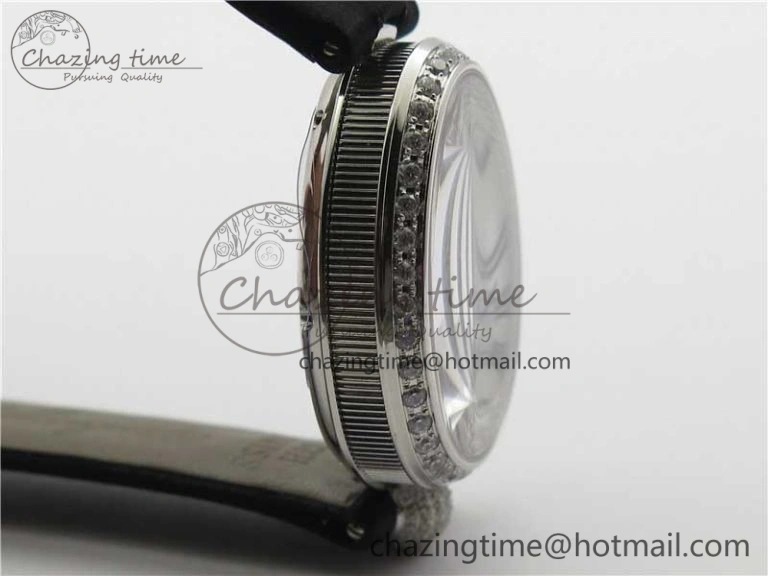 Classic Reine de Naples 8928BB SS ZF 1:1 Best Edition White MOP Roman Dial Diamonds Bezel on Black Fabric Strap A 5330