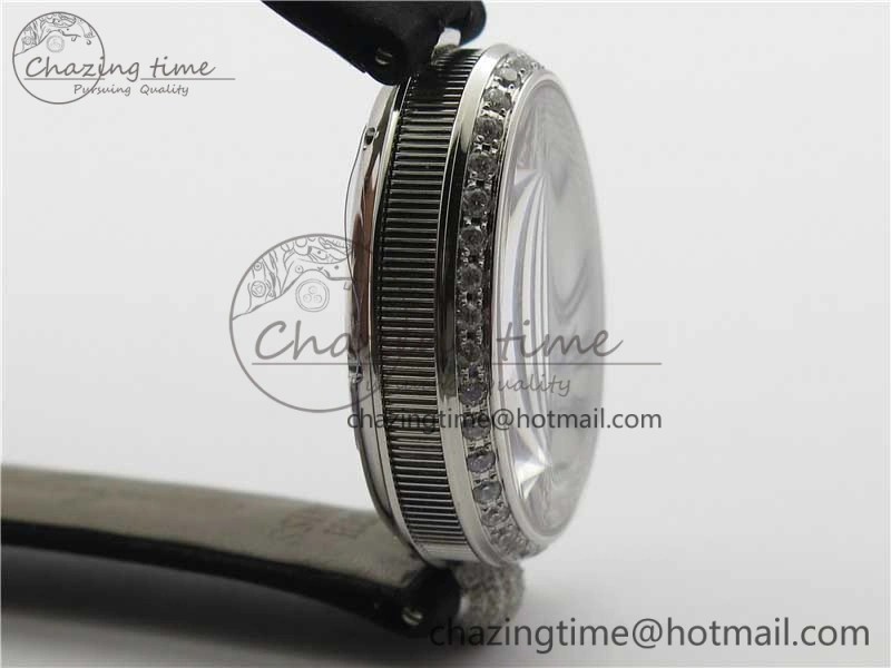 Classic Reine de Naples 8928BB SS ZF 1:1 Best Edition White MOP Roman Dial Diamonds Bezel on Black Fabric Strap A 5330