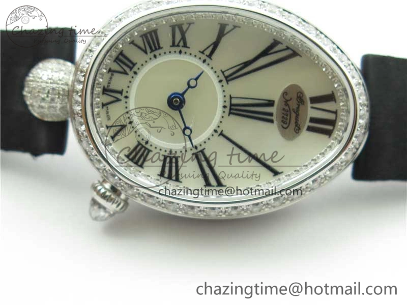 Classic Reine de Naples 8928BB SS ZF 1:1 Best Edition White MOP Roman Dial Diamonds Bezel on Black Fabric Strap A 5330