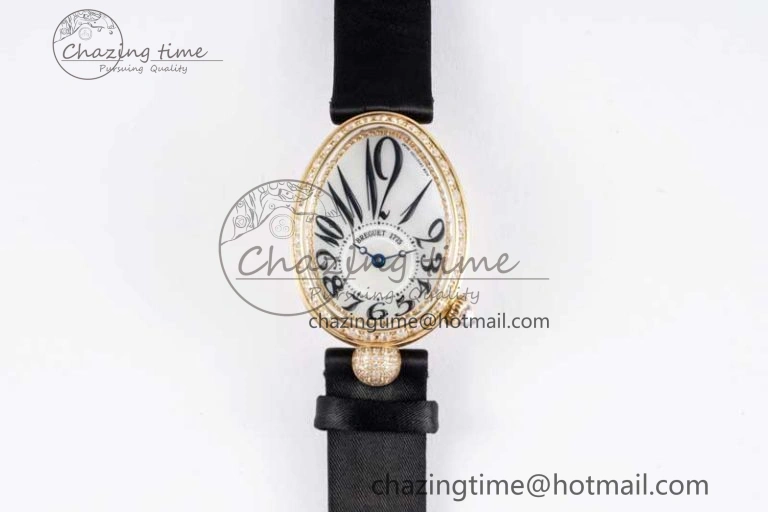 Reine de Naples YG ZF 1:1 Best Edition White Arabic Dial Diamonds Bezel on Black Fabric Strap A537 V UrbanChic 5323
