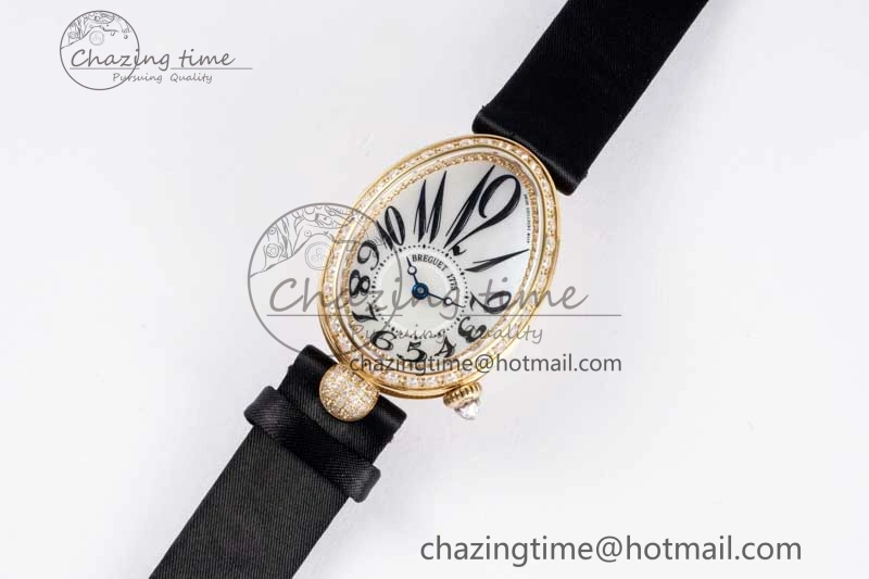 Reine de Naples YG ZF 1:1 Best Edition White Arabic Dial Diamonds Bezel on Black Fabric Strap A537 V UrbanChic 5323