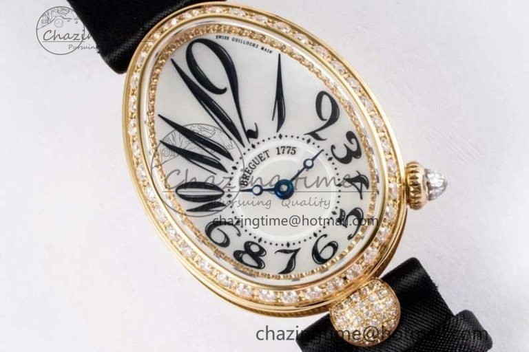 Reine de Naples YG ZF 1:1 Best Edition White Arabic Dial Diamonds Bezel on Black Fabric Strap A537 V UrbanChic 5323