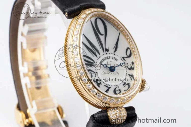 Reine de Naples YG ZF 1:1 Best Edition White Arabic Dial Diamonds Bezel on Black Fabric Strap A537 V UrbanChic 5323