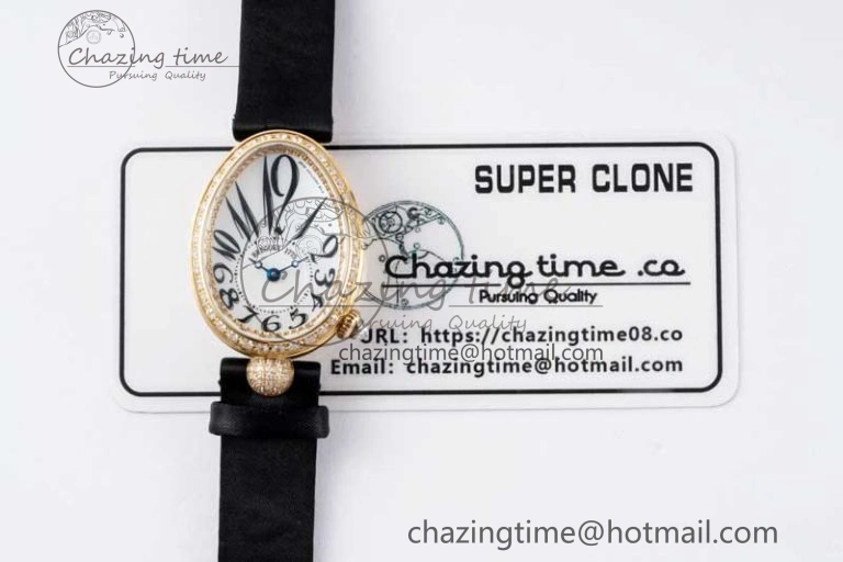 Reine de Naples YG ZF 1:1 Best Edition White Arabic Dial Diamonds Bezel on Black Fabric Strap A537 V UrbanChic 5323