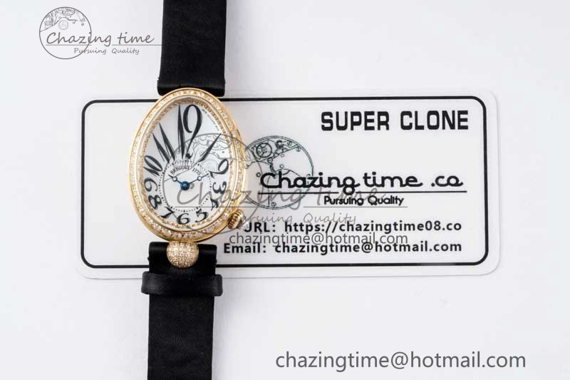Reine de Naples YG ZF 1:1 Best Edition White Arabic Dial Diamonds Bezel on Black Fabric Strap A537 V UrbanChic 5323