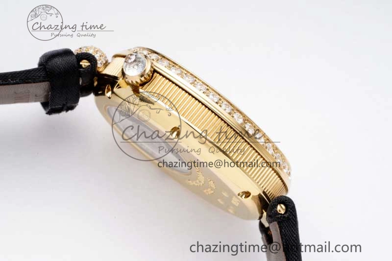 Reine de Naples YG ZF 1:1 Best Edition White Roman Dial Diamonds Bezel on Black Fabric Strap A537 V Chic 5324