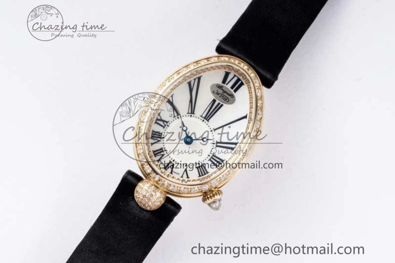 Reine de Naples YG ZF 1:1 Best Edition White Roman Dial Diamonds Bezel on Black Fabric Strap A537 V Chic 5324