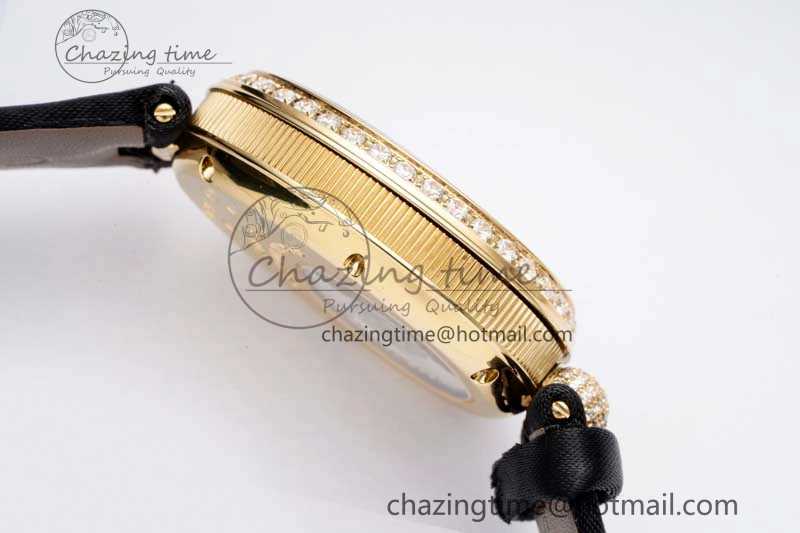 Reine de Naples YG ZF 1:1 Best Edition White Roman Dial Diamonds Bezel on Black Fabric Strap A537 V Chic 5324