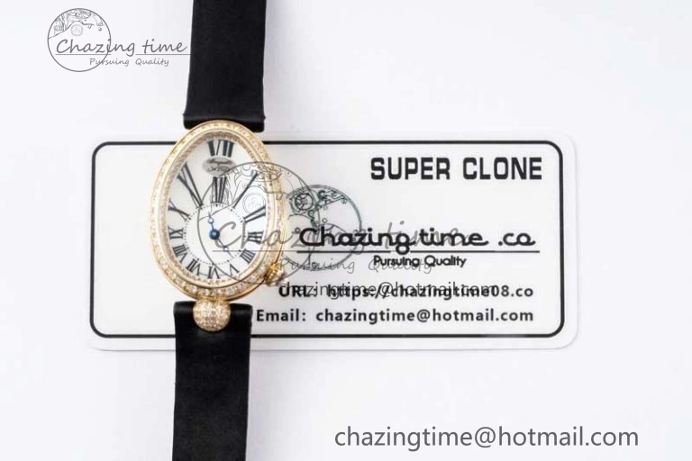 Reine de Naples YG ZF 1:1 Best Edition White Roman Dial Diamonds Bezel on Black Fabric Strap A537 V Chic 5324