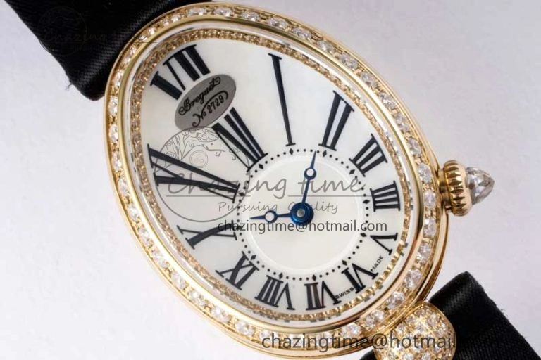 Reine de Naples YG ZF 1:1 Best Edition White Roman Dial Diamonds Bezel on Black Fabric Strap A537 V Chic 5324