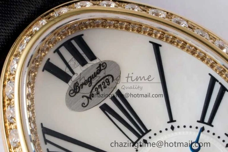 Reine de Naples YG ZF 1:1 Best Edition White Roman Dial Diamonds Bezel on Black Fabric Strap A537 V Chic 5324