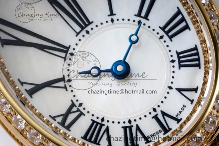 Reine de Naples YG ZF 1:1 Best Edition White Roman Dial Diamonds Bezel on Black Fabric Strap A537 V Chic 5324