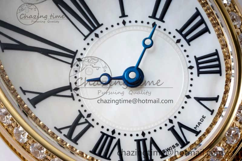 Reine de Naples YG ZF 1:1 Best Edition White Roman Dial Diamonds Bezel on Black Fabric Strap A537 V Chic 5324
