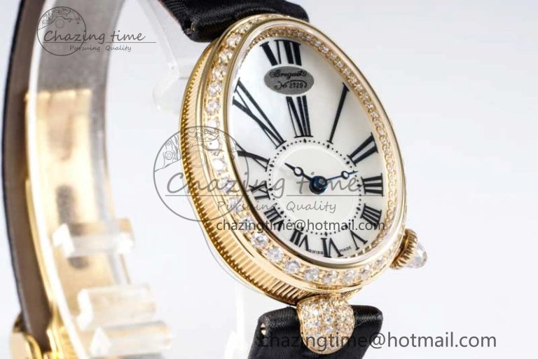 Reine de Naples YG ZF 1:1 Best Edition White Roman Dial Diamonds Bezel on Black Fabric Strap A537 V Chic 5324