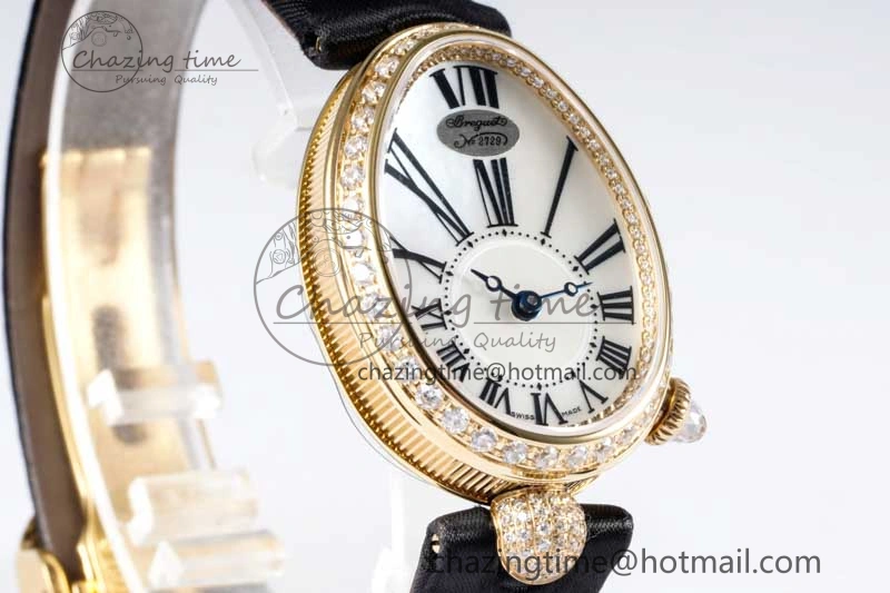 Reine de Naples YG ZF 1:1 Best Edition White Roman Dial Diamonds Bezel on Black Fabric Strap A537 V Chic 5324
