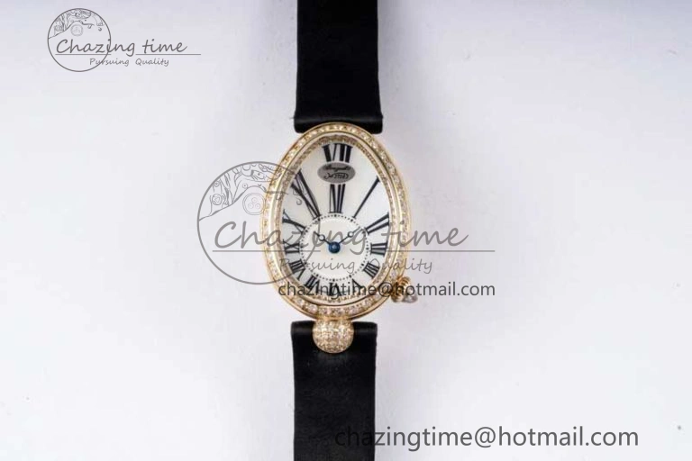 Reine de Naples YG ZF 1:1 Best Edition White Roman Dial Diamonds Bezel on Black Fabric Strap A537 V Chic 5324