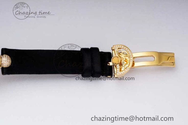 Reine de Naples YG ZF 1:1 Best Edition White Roman Dial Diamonds Bezel on Black Fabric Strap A537 V Chic 5324