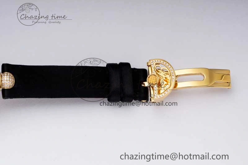 Reine de Naples YG ZF 1:1 Best Edition White Roman Dial Diamonds Bezel on Black Fabric Strap A537 V Chic 5324