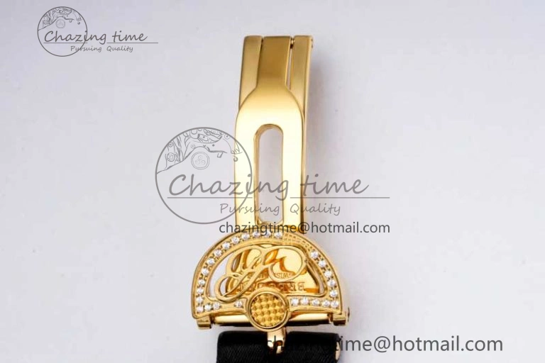 Reine de Naples YG ZF 1:1 Best Edition White Roman Dial Diamonds Bezel on Black Fabric Strap A537 V Chic 5324