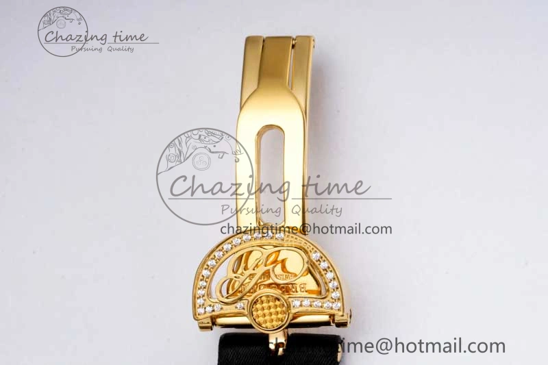 Reine de Naples YG ZF 1:1 Best Edition White Roman Dial Diamonds Bezel on Black Fabric Strap A537 V Chic 5324