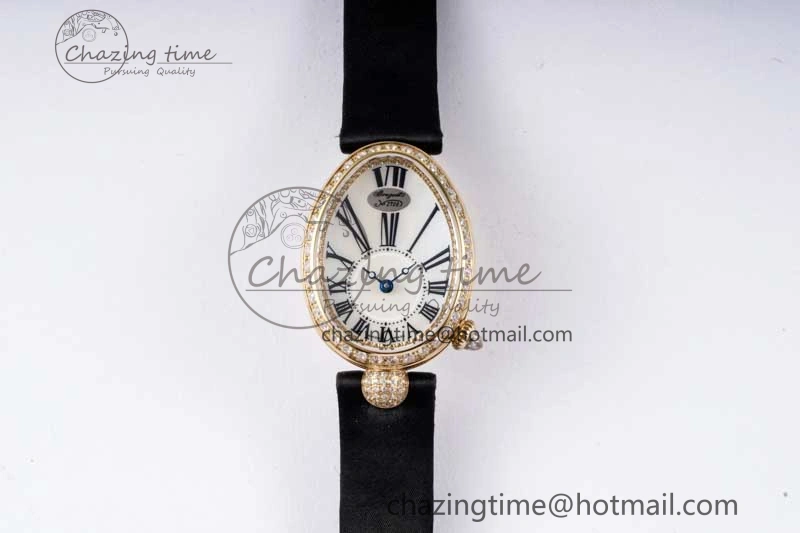 Reine de Naples YG ZF 1:1 Best Edition White Roman Dial Diamonds Bezel on Black Fabric Strap A537 V Chic 5324