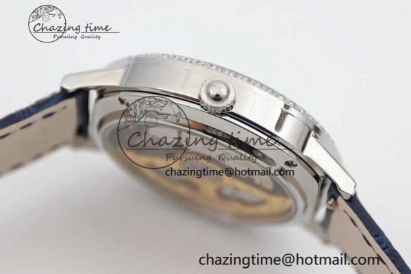 ZipUp Rendez-Vous Date SS Q8F Best Edition White Dial Diamonds Bezel on Blue Leather Strap A 7431