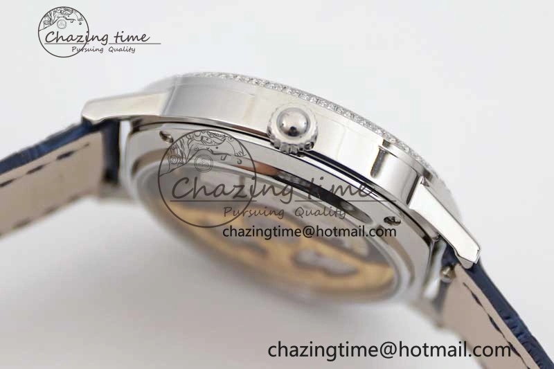 ZipUp Rendez-Vous Date SS Q8F Best Edition White Dial Diamonds Bezel on Blue Leather Strap A 7431