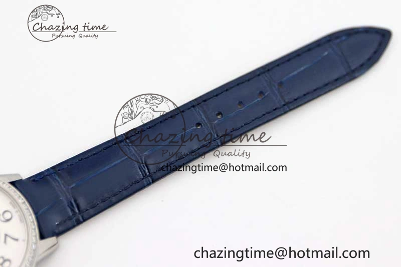 ZipUp Rendez-Vous Date SS Q8F Best Edition White Dial Diamonds Bezel on Blue Leather Strap A 7431