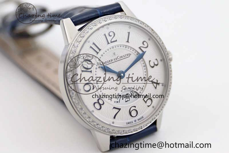 ZipUp Rendez-Vous Date SS Q8F Best Edition White Dial Diamonds Bezel on Blue Leather Strap A 7431