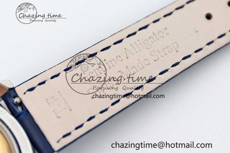ZipUp Rendez-Vous Date SS Q8F Best Edition White Dial Diamonds Bezel on Blue Leather Strap A 7431