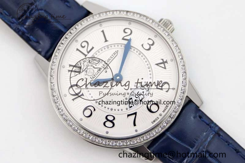 ZipUp Rendez-Vous Date SS Q8F Best Edition White Dial Diamonds Bezel on Blue Leather Strap A 7431