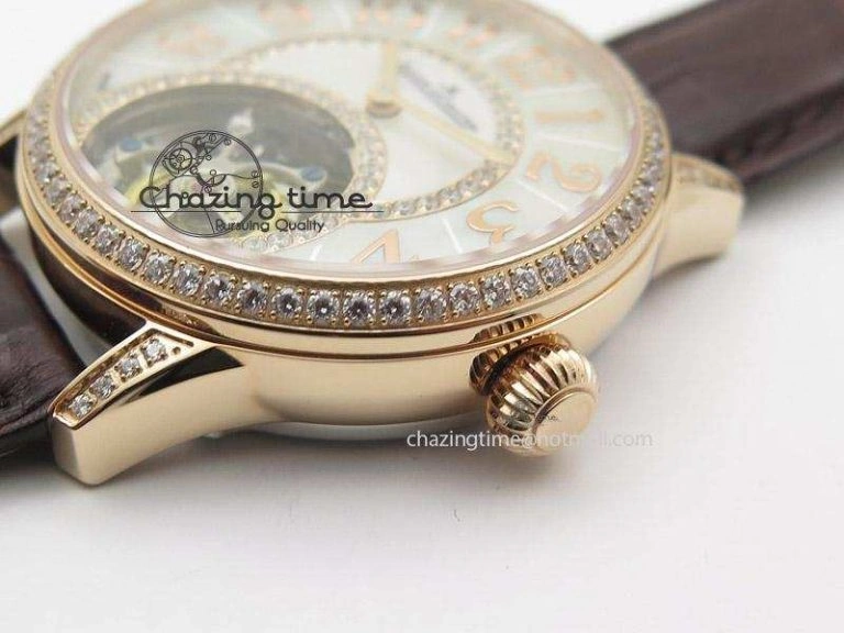 Rendez-Vous Ladies RG White MOP Dial Tourbillon on Brown Alligator Leather Breathable 7510