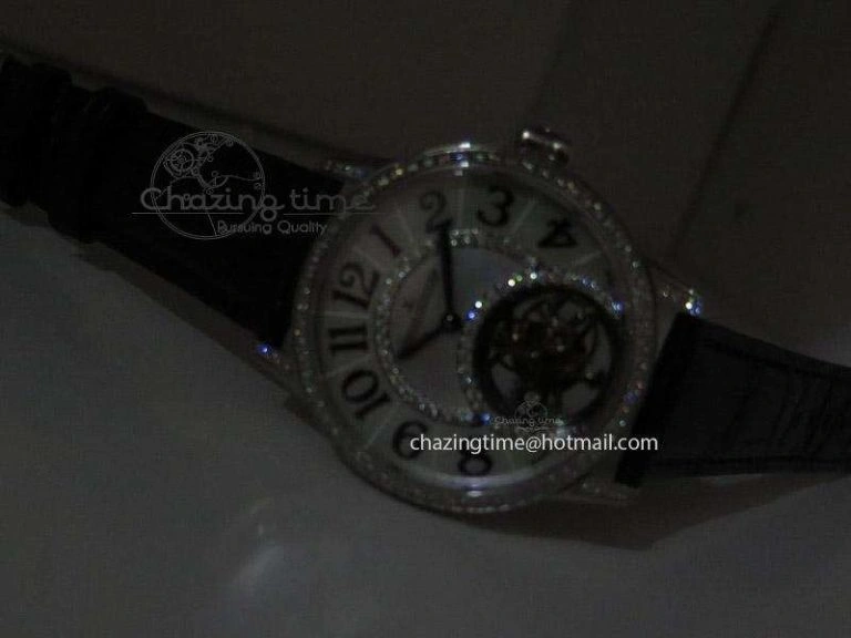 Rendez-Vous Ladies SS White MOP Dial Tourbillon on Black Alligator Leather Refined 7509