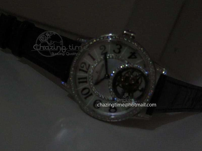 Rendez-Vous Ladies SS White MOP Dial Tourbillon on Black Alligator Leather Refined 7509