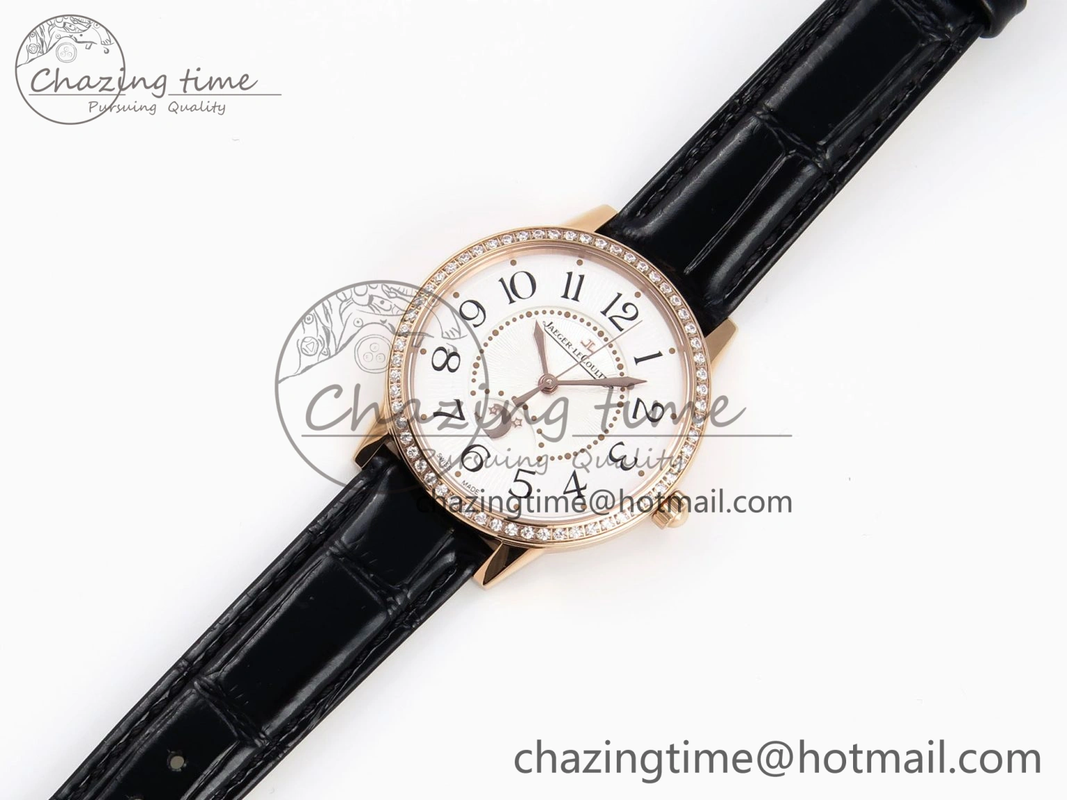 Rendez-Vous Night & Day RG APSF 1:1 Best Edition White Textured Dial Diamonds Bezel on Black Leather Strap A Lightweight 7416