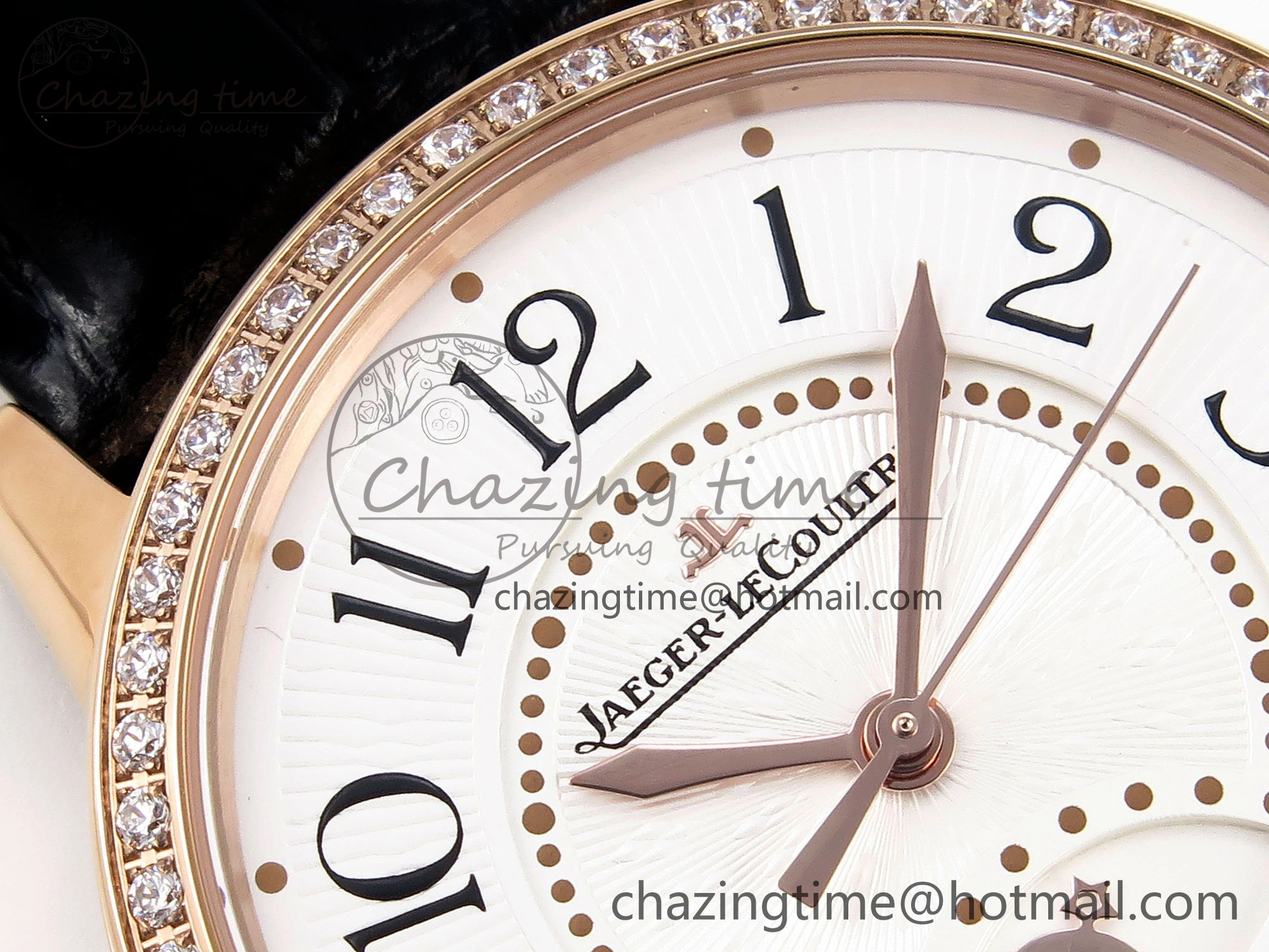 Rendez-Vous Night & Day RG APSF 1:1 Best Edition White Textured Dial Diamonds Bezel on Black Leather Strap A Lightweight 7416