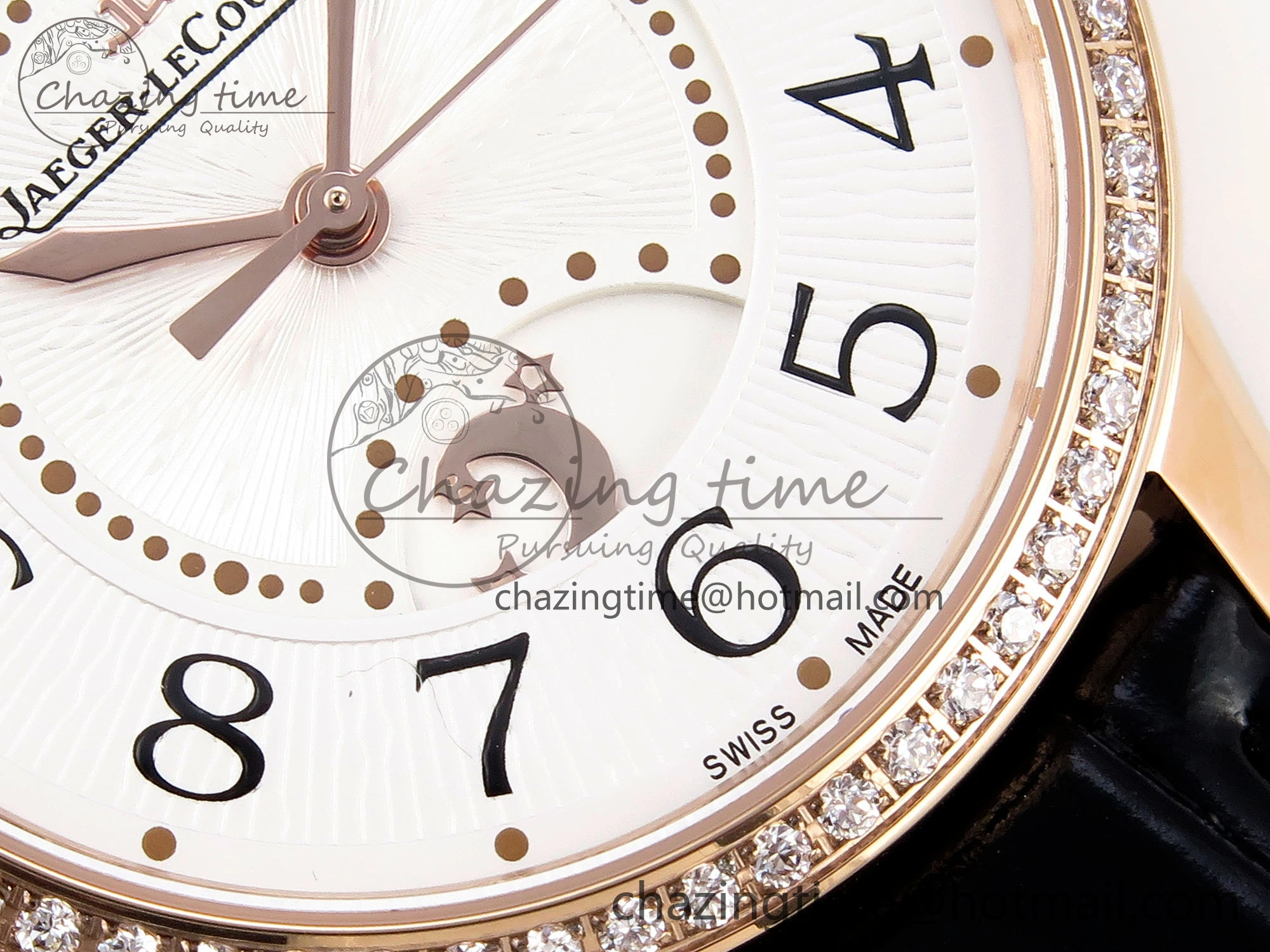 Rendez-Vous Night & Day RG APSF 1:1 Best Edition White Textured Dial Diamonds Bezel on Black Leather Strap A Lightweight 7416